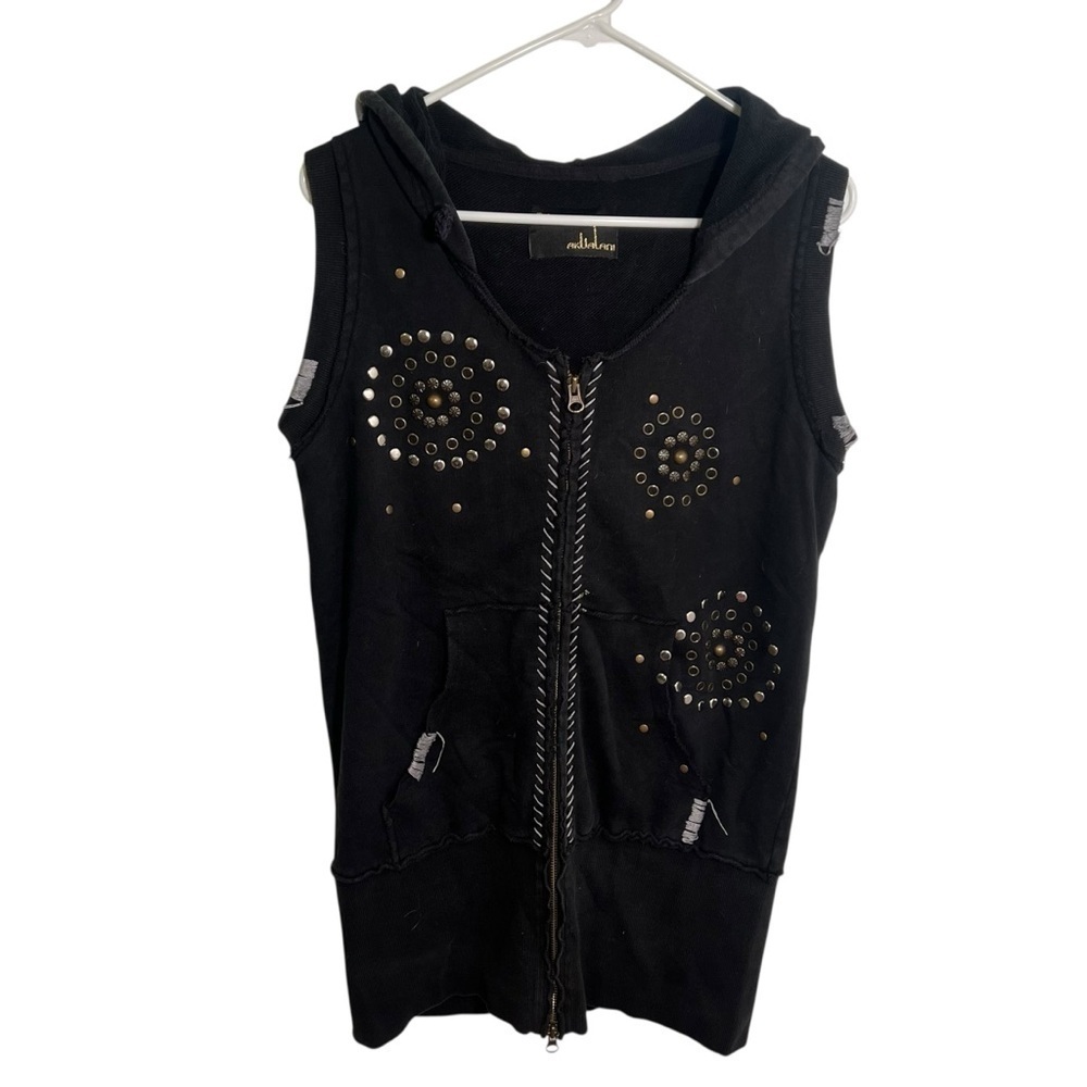 Akualani Hawaiian Women's Size Large Sleeveless Full Zip Hoodie Black Studded